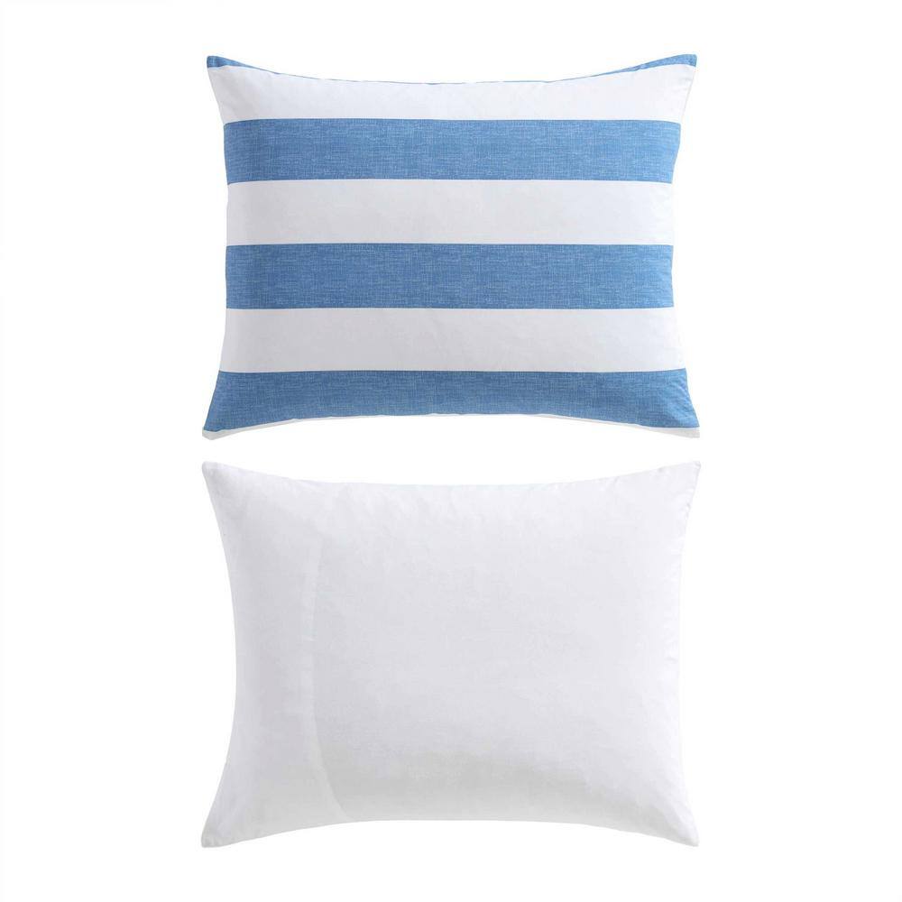 Blue and White Cotton Full Duvet Cover Set with Shams
