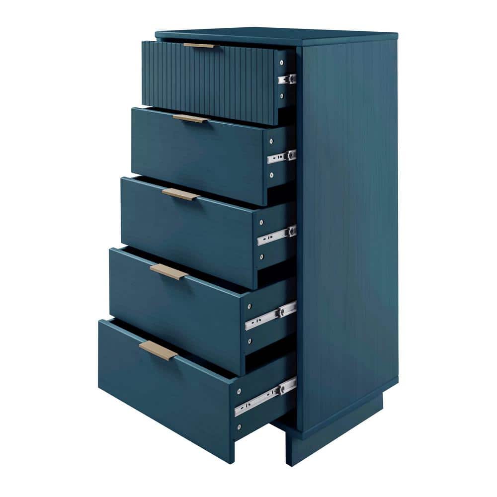 Midnight Blue Vertical 5-Drawer Dresser with Soft Close