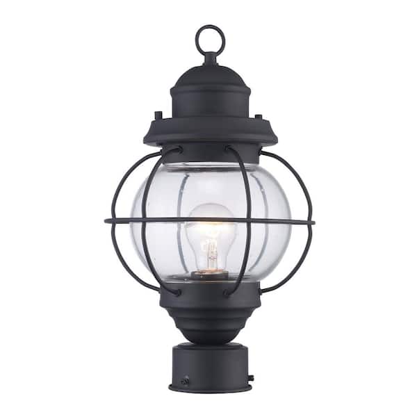 Bel Air Lighting Catalina 15 in. 1-Light Black Outdoor Lamp Post Light Fixture with Seeded Glass