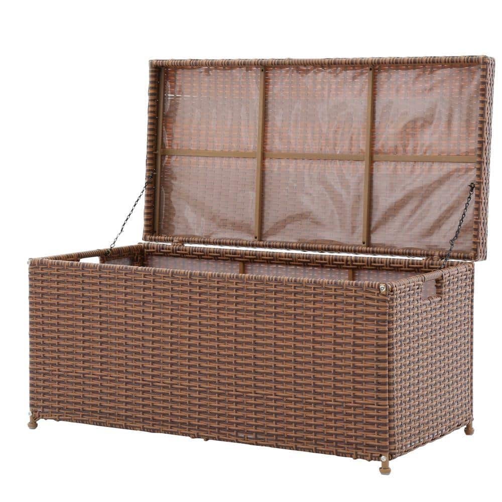 Honey Wicker and Steel 40" Outdoor Deck Storage Box