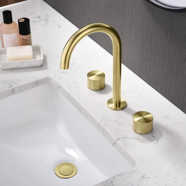 8 in. Widespread 2-Handle Bathroom Sink Faucet with Supply Lines and Adjustable Flow Rate in Brushed Gold (1-Pack)