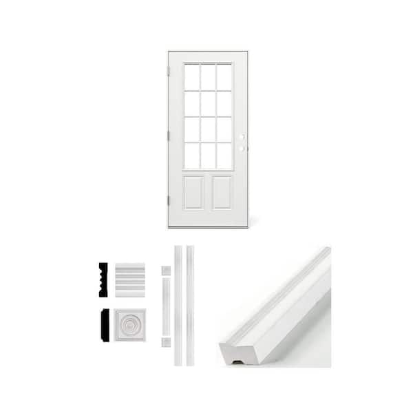 36 in. x 80 in. Steel Outswing Door, 3/4 in. x 3 in. x 8 ft. Casing, and 1-1/4 in. x 2 in. PVC Brick Mould Bundle