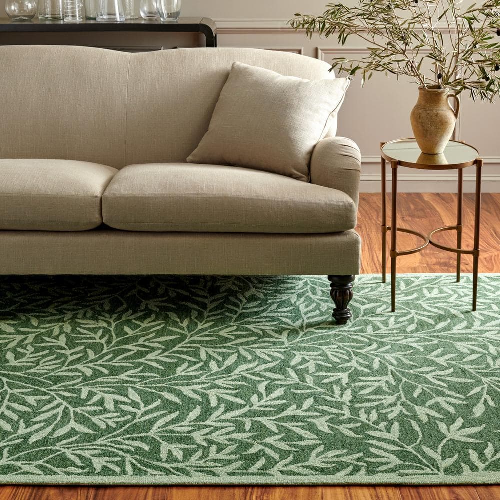 Handmade Green Floral Tufted Wool 9' x 12' Rug