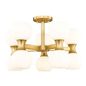 Artemis 21 in 10 Light Modern Gold Semi Flush Mount Light with Matte Opal Glass Shade with No Bulbs Included
