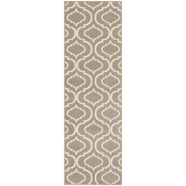 2 ft. x 7 ft. Beige Trellis Washable Area Rug
