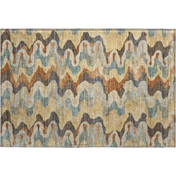 Mayfield Premium Machine Washable Abstract AMF2481 Gold 2 ft. x 3 ft. Accent Rug