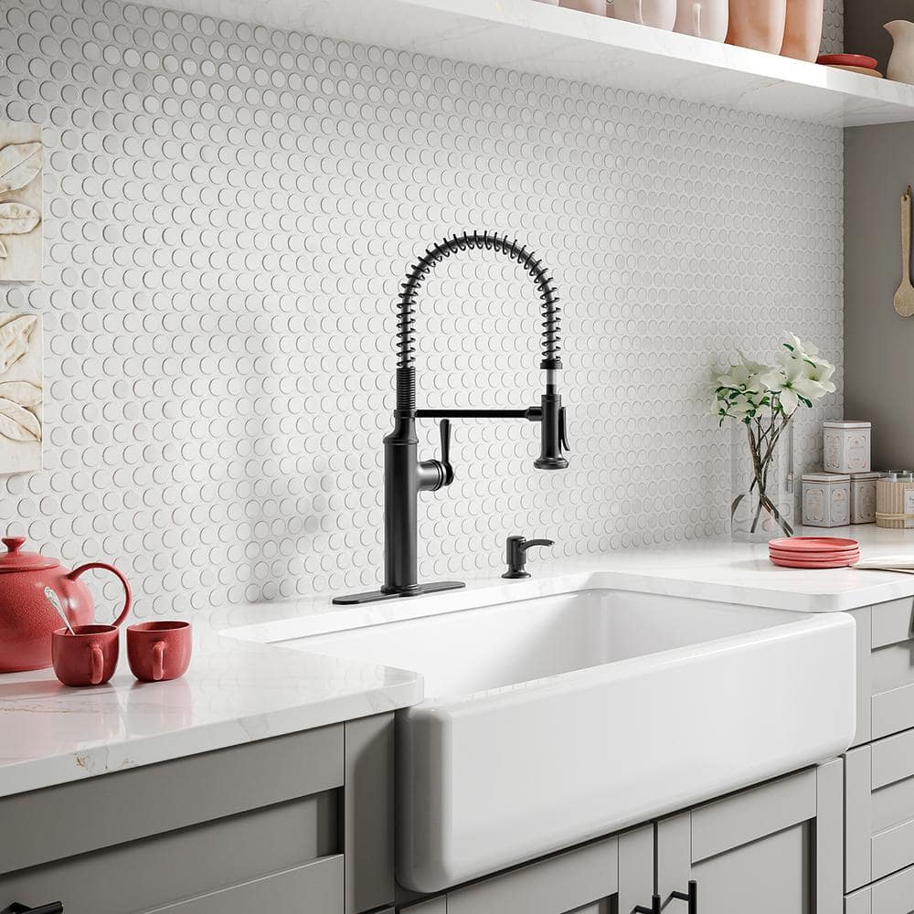 Matte Black Industrial Pull Down Kitchen Faucet with Soap Dispenser
