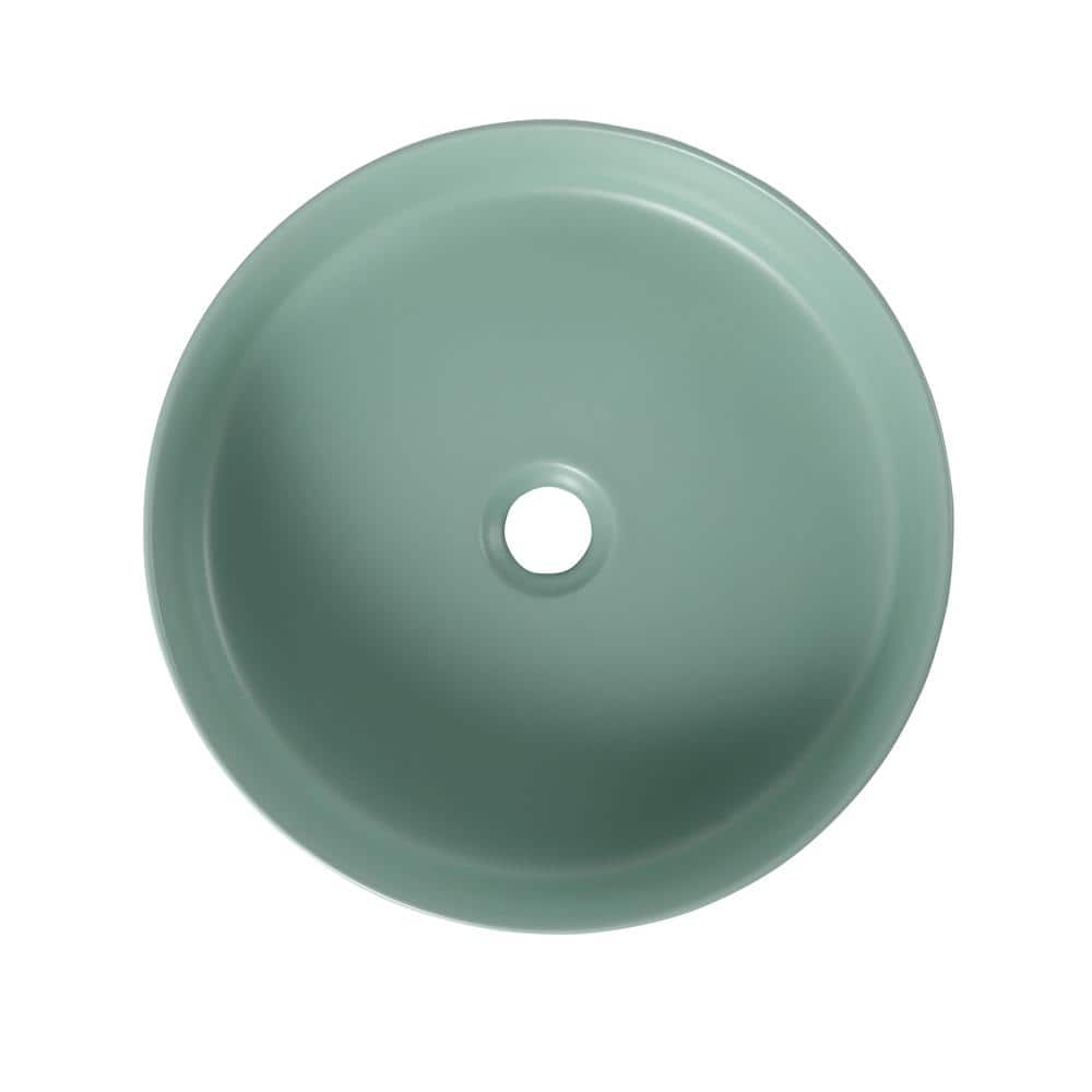 Round Ceramic Bathroom Vessel Sink in Light Green