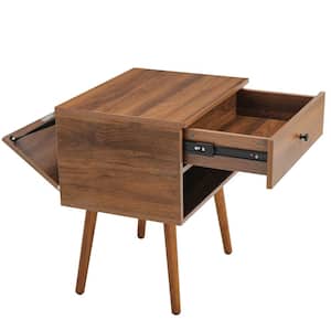 Blair Mid Century Modern Walnut 1-Drawer Hidden Compartment Nightstand Bedroom Side Table with Wooden Legs (Set of 2)