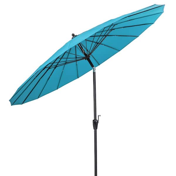 FORCLOVER 9 ft. Round Market Patio Umbrella with 18 Fiberglass Ribs in Turquoise