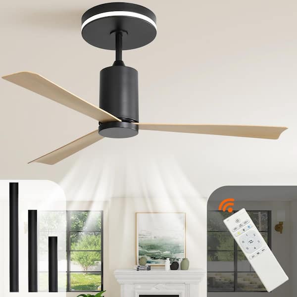 Gloweer Modern Series 52 in. Brown Smart Low Profile 3-Blade Ceiling Fan with LED Light with Remote Downrod Mount