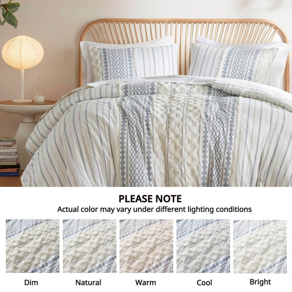 King Blue and White Cotton Comforter Set with Geometric Prints