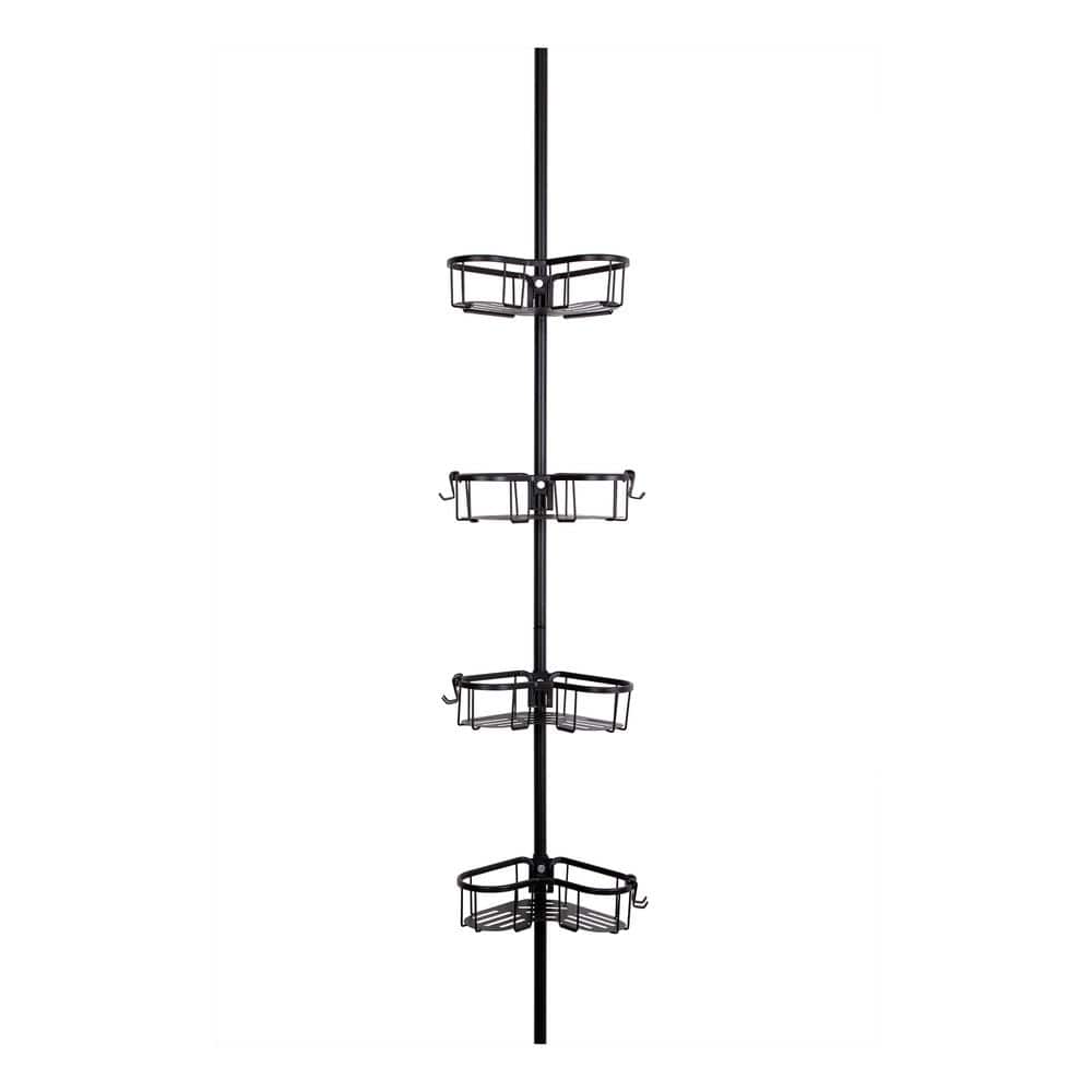 Aiqidi Corner Shower Shelf Caddy Tension Pole 4 Tier Adjustable Stainless  Steel Bathroom Shelves Rustproof Black 