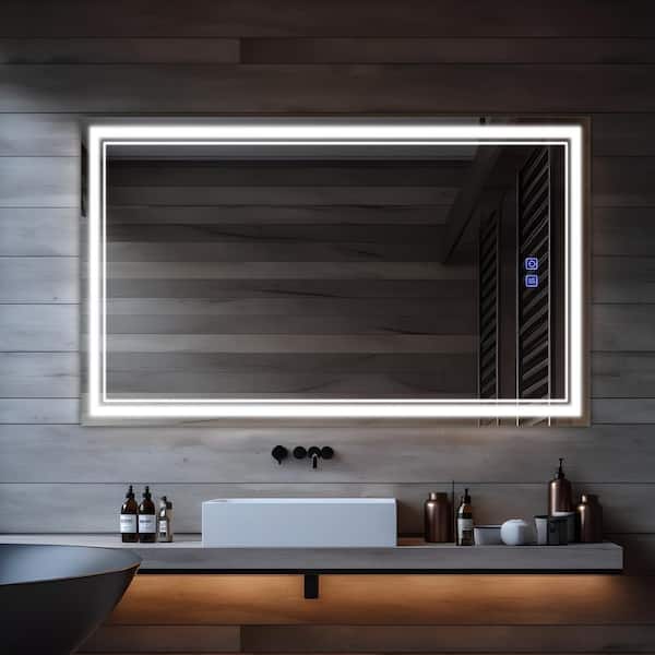 NEUTYPE 35 in. W x 59 in. H Modern Rectangular Frameless Anti-Fog LED Light Bathroom Vanity Mirror