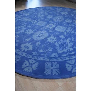 Blue Hand-Tufted Wool Traditional Overdyed Rug, 6' Round, Area Rug