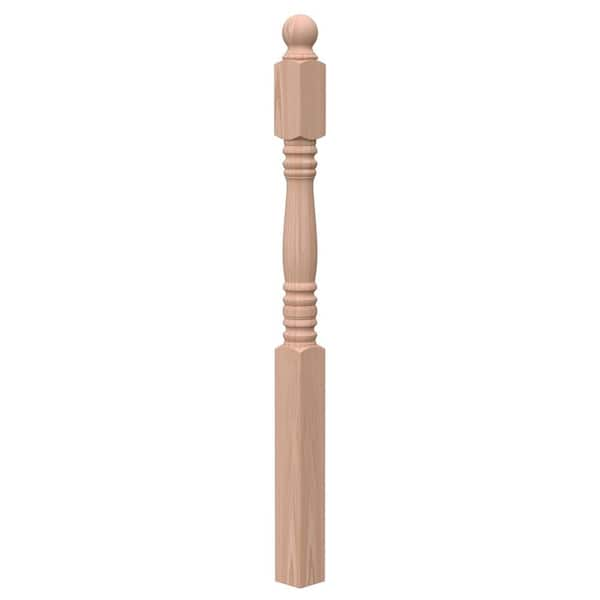 Stair Parts 3500 48 in. x 3 in. x 3 in. Unfinished Red Oak Ball Top Newel Post for Stair Remodel