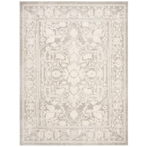Reflection Light Gray/Cream 9 ft. x 12 ft. Border Floral Area Rug