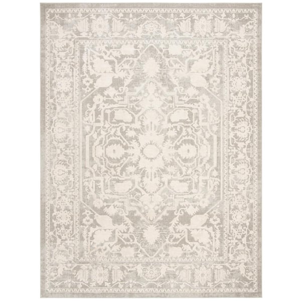 SAFAVIEH Reflection Light Gray/Cream 9 ft. x 12 ft. Border Floral Area Rug