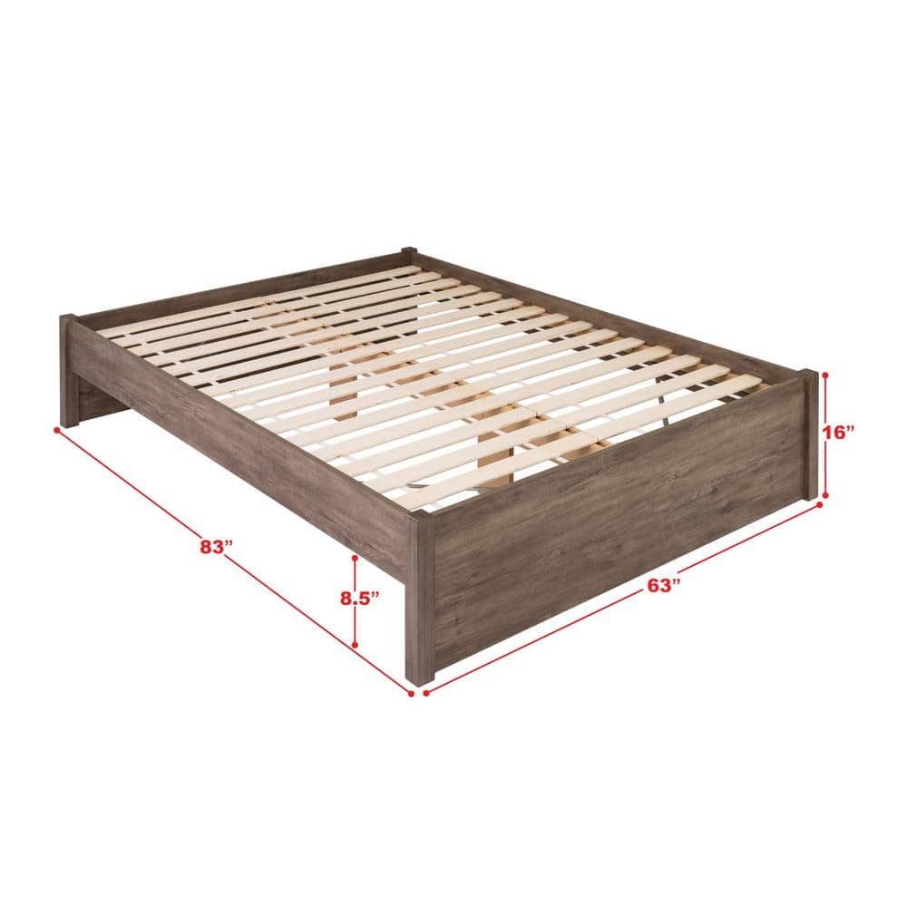 Elegant Drifted Gray Queen Platform Bed with 4-Drawer Storage