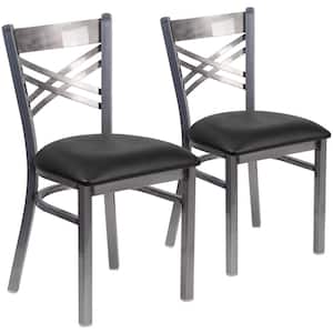 Black Vinyl Seat/Clear Coated Metal Frame Restaurant Chairs (Set of 2)