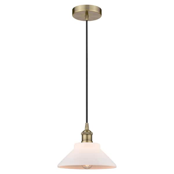 Orwell 60-Watt 1-Light Antique Brass Standard Mini Pendant Light with Painted Glass Shade, No Bulbs Included