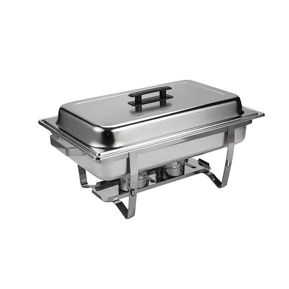 FUNKOL 8 qt. Silver Stainless Steel 4-Sets Chafing Dish with Foldable Frame