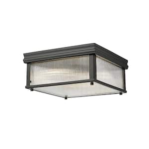 Carnaby 13 in. Matte Black Integrated LED Flush Mount with Clear Ribbed Glass Shade (1-Pack)