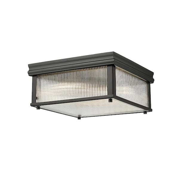 Unbranded Carnaby 13 in. Matte Black Integrated LED Flush Mount with Clear Ribbed Glass Shade (1-Pack)