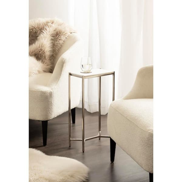 Aguilar 12 in. Silver/White Rectangle Marble End Table