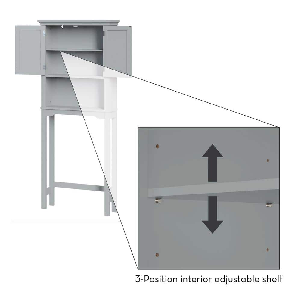 Transitional Gray Engineered Wood Over-the-Toilet Storage with Adjustable Shelves