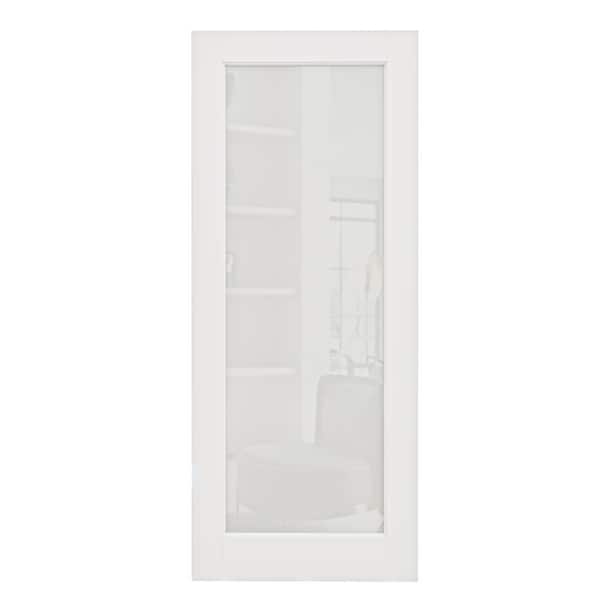 ARK DESIGN 36 in. x 80 in. White Primed 1-Lite Tempered Frosted Glass and MDF Door Slab for Pocket Door without Pocket Door Frame