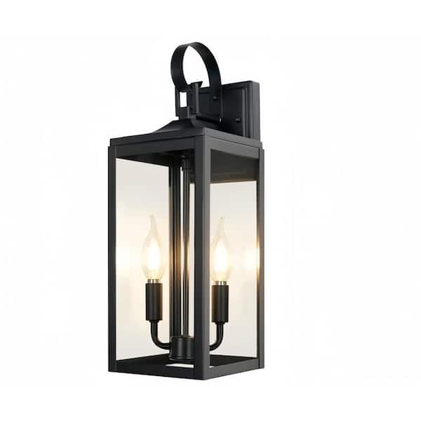 INFINITEINSPIRE HOME LLC 16 in. Black Dusk to Dawn Outdoor Hardwired Wall Lantern Sconce with No Bulbs Included