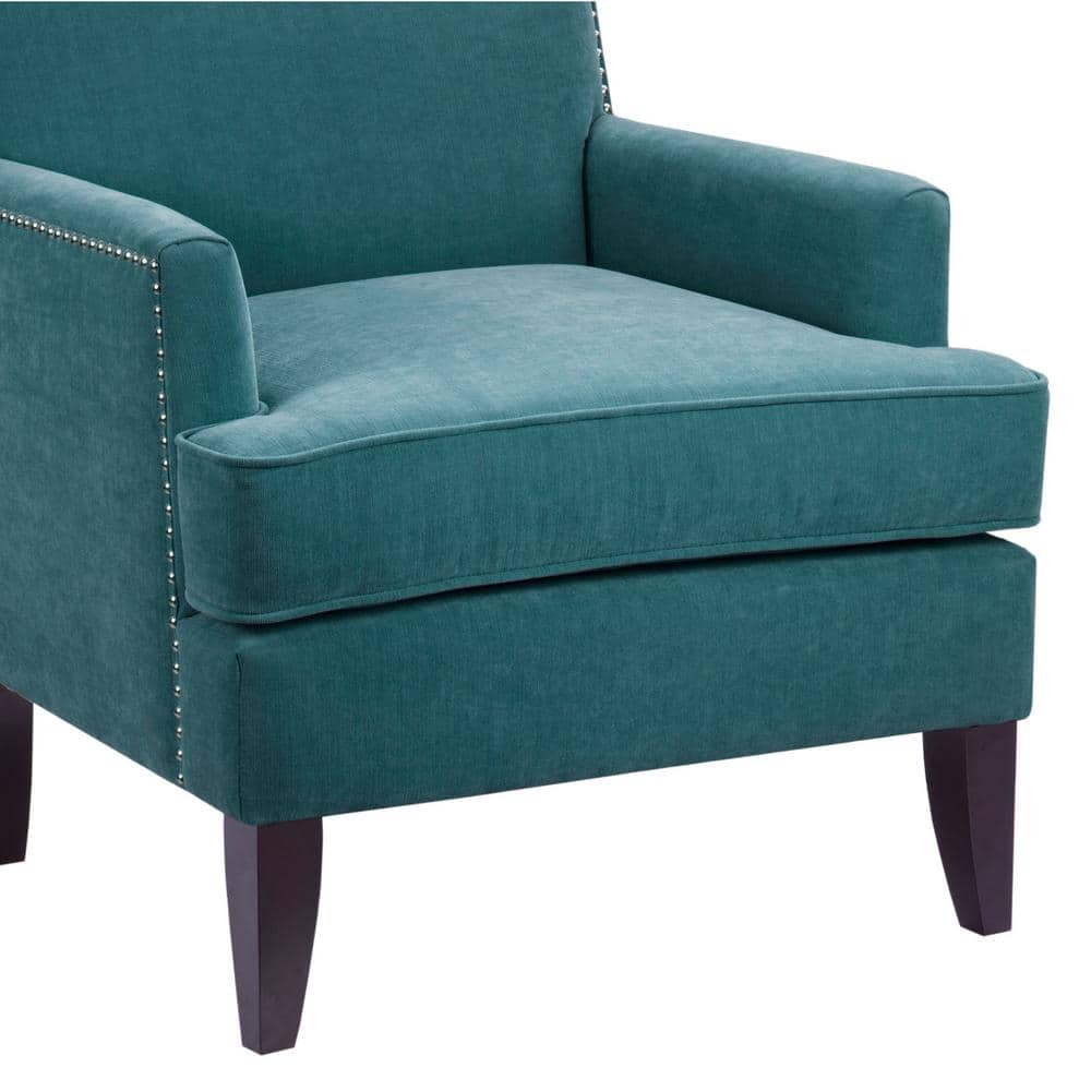 Blue Velvet Accent Chair with Wooden Legs