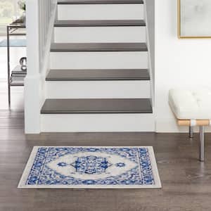 Whimsicle Ivory Blue doormat 2 ft. x 3 ft. Center Medallion Traditional Kitchen Area Rug