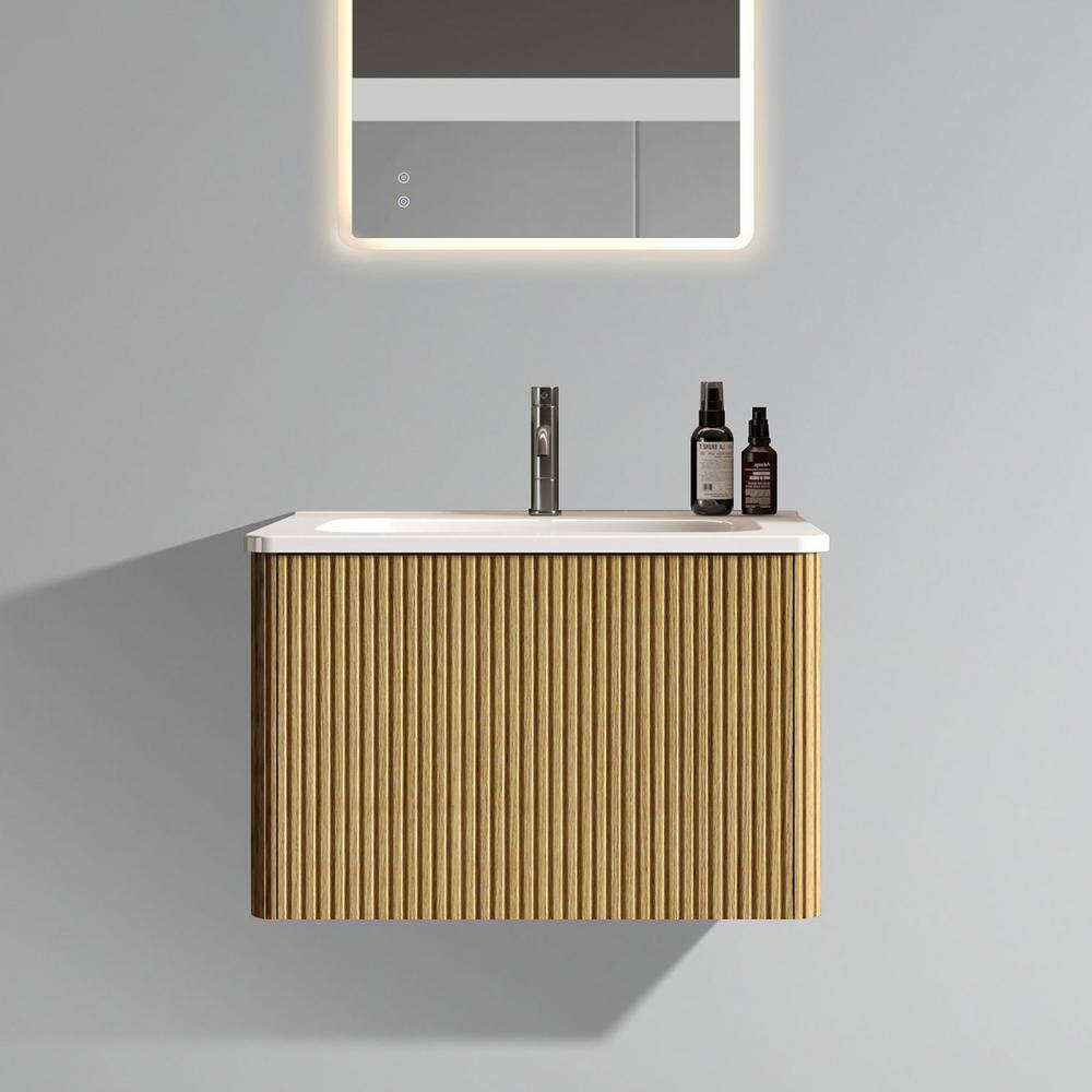 24 in. W x 18.3 in. D x 15.6 in. H Single Sink Wall-Mounted Bath Vanity in Oak with White Ceramic Top price history on PriceWatchPro