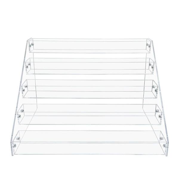 5 Tier Clear Acrylic Countertop Vertical Spice Rack with Raised Front Lips Spice Jar Organizer 7.8 x 10.6 x 12.2