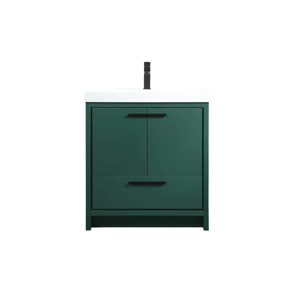 Timeless Home 30 in. W Single Bath Vanity in Green with Resin Vanity Top in