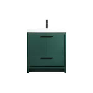 Timeless Home 30 in. W Single Bath Vanity in Green with Resin Vanity Top in White with White Basin