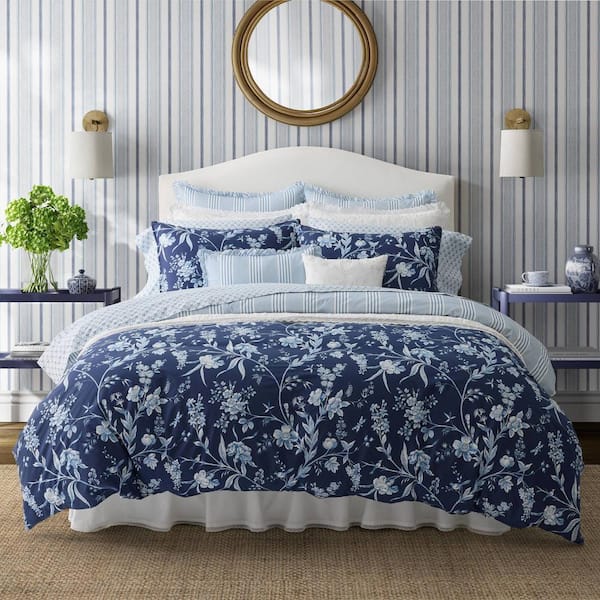 Branch Toile 7-Piece Blue Cotton Bonus King Comforter Set