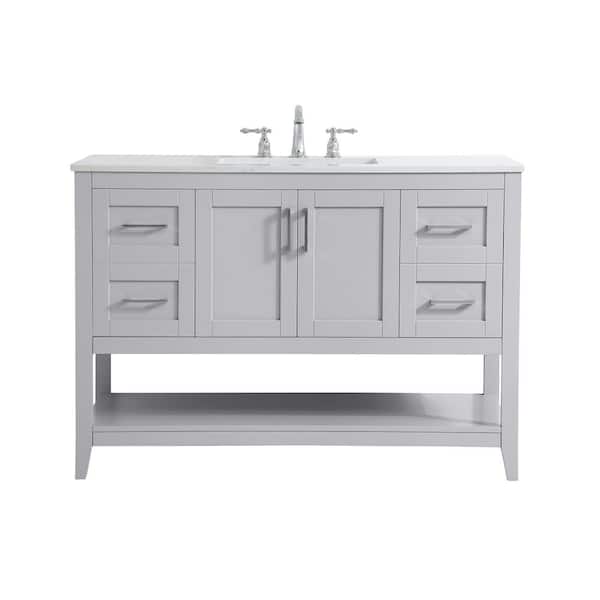 Unbranded Simply Living 48 in. W x 22 in. D x 34 in. H Bath Vanity in Grey with Calacatta White Engineered Marble Top