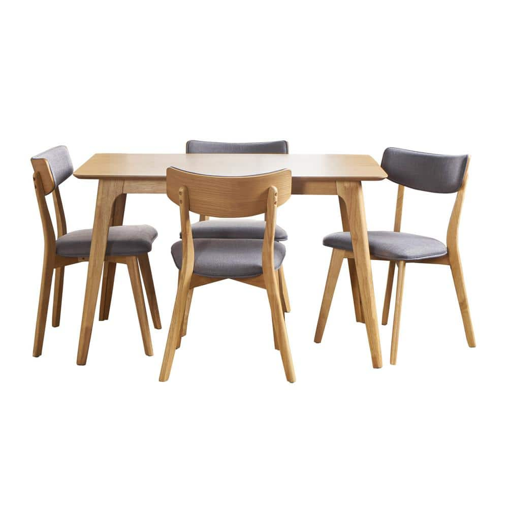 Noble House Megann 5-Piece Dark Grey and Natural Oak Dining Set 18372 ...