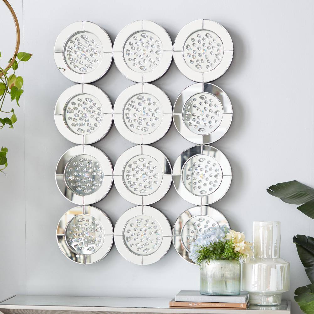 Luxe Reflections Silver Wood Wall Mirror with Crystal Accents 39" Round