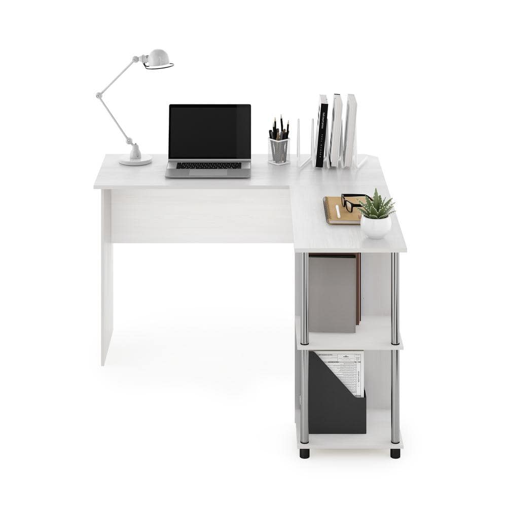 Americano Wood and Chrome L-Shaped Computer Desk with Open Shelves