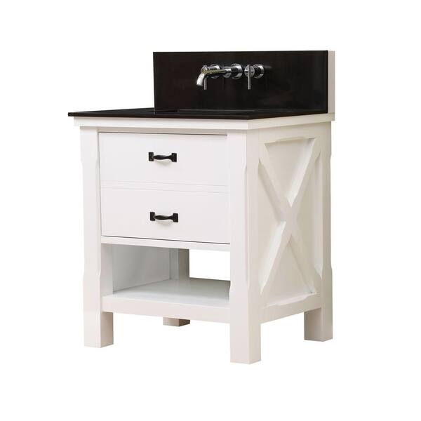 Direct vanity sink Xtraordinary Spa Premium 32 in. Vanity in White with Granite Vanity Top in Black with White Basin