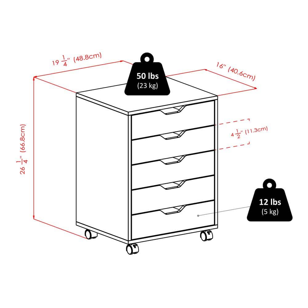 Winsome White 5-Drawer Versatile Storage Cabinet for Home Office