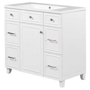 Ami 36 in. W White Freestanding Resin Top Bathroom Vanity Cabinet With 3-Drawers