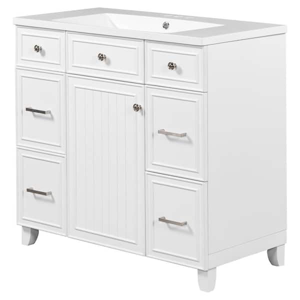 Miscool Ami 36 in. W White Freestanding Resin Top Bathroom Vanity Cabinet With 3-Drawers