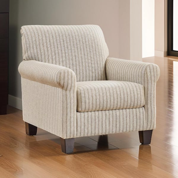 Benjara Beige and Black Polyester Arm Chair with Reversible Seat and Cushioned Back