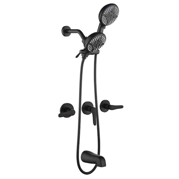 Triple Handle 10 -Spray Tub and Shower Faucet 1.8 GPM Dual Shower Heads in. Matte Black Pressure Balance Valve Included