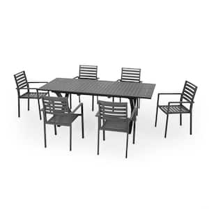 Pabara 28.75 in. Black 7-Piece Metal Rectangular Outdoor Dining Set